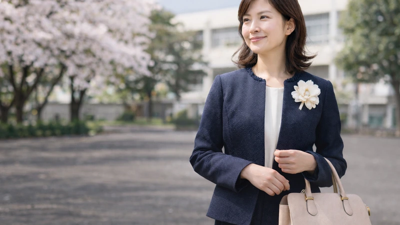 卒業式に向かう母親の落ち着いたフォーマルな服装のイメージ写真