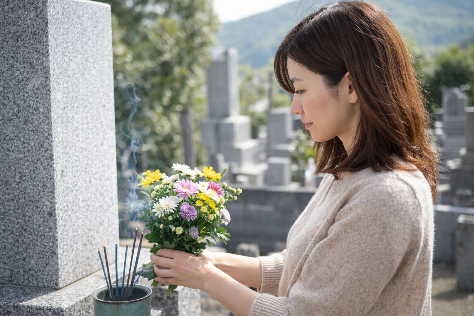 お彼岸の時期をイメージした、春の日本の暮らしを感じる落ち着いた雰囲気の写真